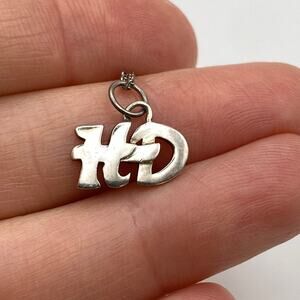 Vintage Signed MOO 925 Sterling Silver HD Initials Pendant Necklace Dainty 18"